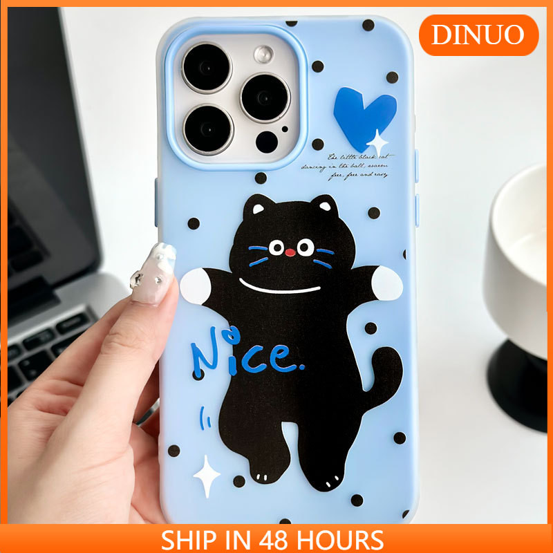 เคสโทรศัพท์รู้สึกผิวแมวดําเหมาะสําหรับ iphone16/15/14promax/13/12/11/XR/XS/X/XSMAX-DINUO