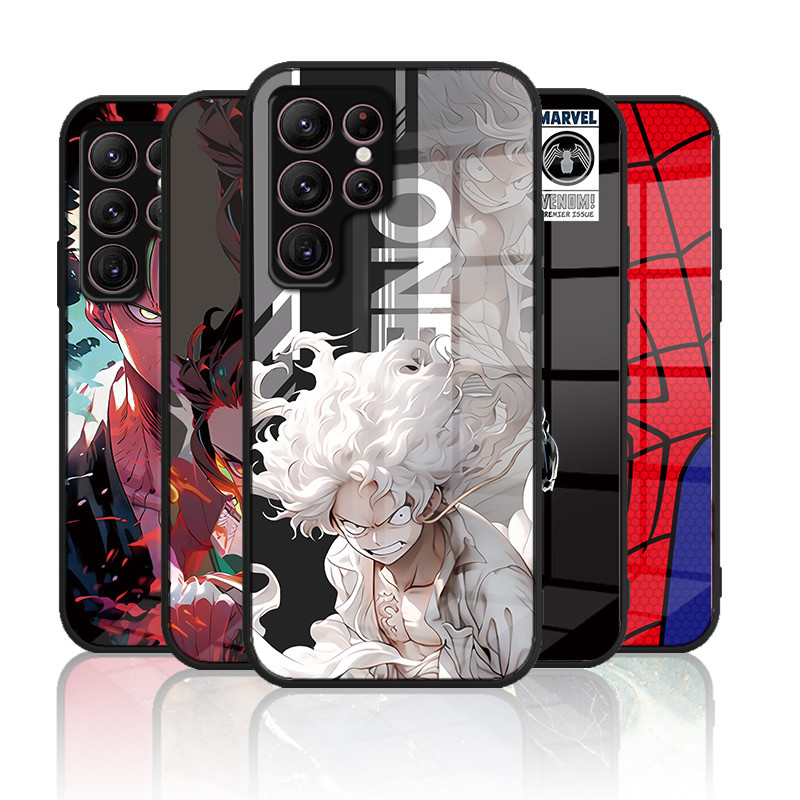 เคสกระจก Samsung Glaxy S23 Ultra / S22 Ultra / S24 Ultra เคสกระจกนิรภัยฮาร์ดฝาหลังขอบซิลิคอนอ่อน