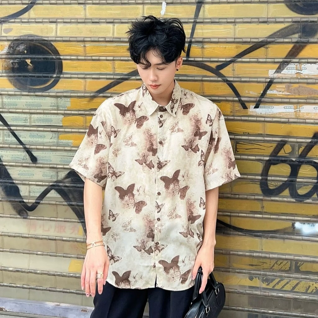 ฤดูร้อน ซอก ออกแบบผีเสื้อหมึกหลวมสบายๆขี้เกียจผ้าม่านไม่ใช่เหล็กครึ่งแขนเสื้อพิมพ์เสื้อผู้ชายแขนสั้น ราคา ถูกที่สุด ดีลบีเคเค แกลเลอรีภาพที่ 6
