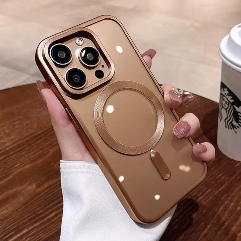 หรูหราไทเทเนียมสีชุบแม่เหล็กเคสโทรศัพท์ สําหรับ iPhone 16 15 14 13 12 11 Pro Max 16 Plus โปร่งใสเคลือบกันกระแทกซิลิโคนนุ่มปก