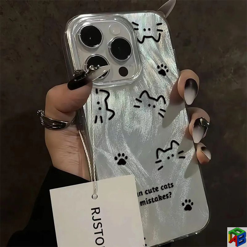 Simple ปากกา sketch cat สําหรับ iPhone15/16 Promax ขั้นสูงเคสโทรศัพท์ 14plus/13 Apple 12/11Promax Drop-Resistant Xr Xsmax feather กรณีสะท้อน