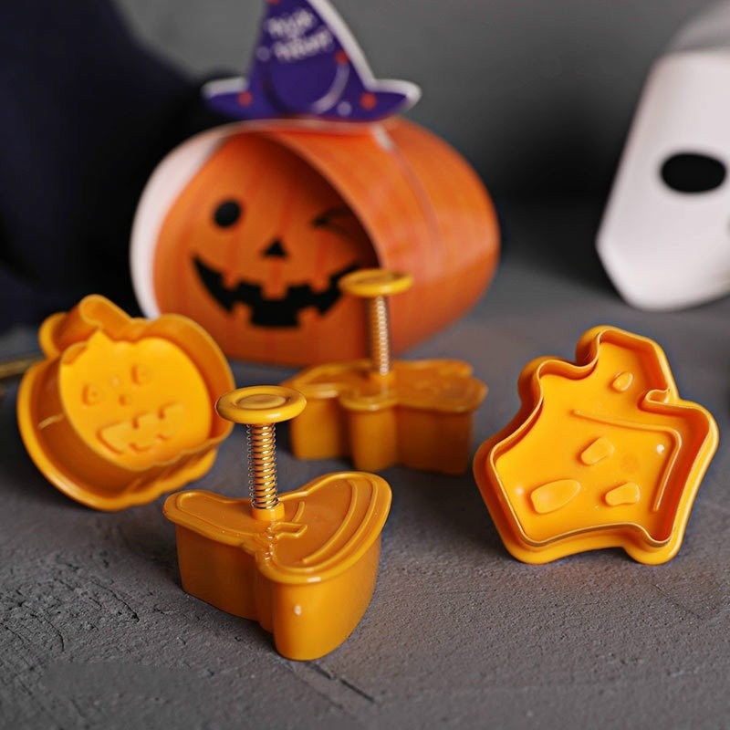 4 ชิ้น/เซ็ตบิสกิตแสตมป์ Mould Fondant เครื่องมือฮาโลวีน Plunger คุกกี้พลาสติกแม่พิมพ์เครื่องตัดครัวเครื่องมือ-40
