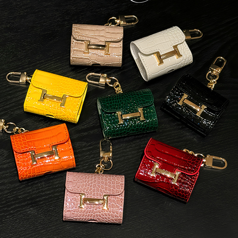 ปุ่มโลหะจระเข้เงามีสไตล์ หนังหรูหรา AirPods3 เคสป้องกัน airpod pro2 ซิลิโคนเหลว pro หูฟัง pods1 aipo