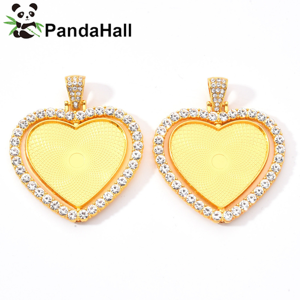 1 PC จี้โลหะผสม Cabochon การตั้งค่า Rhinestone Cadmium ฟรี & ตะกั่วฟรีถาดสองด้านหัวใจถาดทอง: 26.5x32