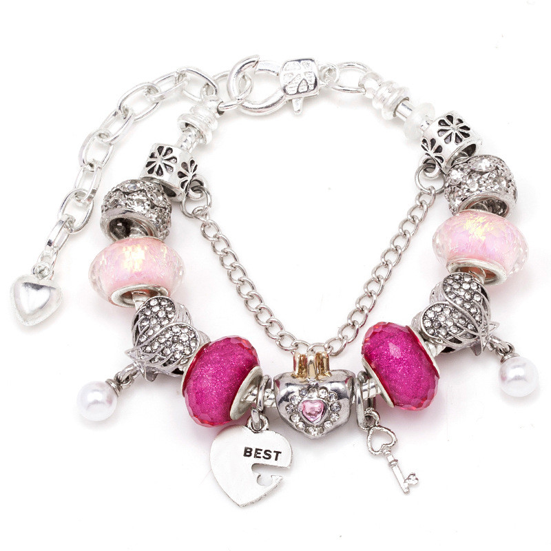 ฤดูใบไม้ร่วงฤดูหนาวรูปแบบใหม่ Silver-Plated Lobster Clasp ปรับสร้อยข้อมือ Diy Wings Pearl Crown Peach Heart Key จี้สร้อยข้อมือ