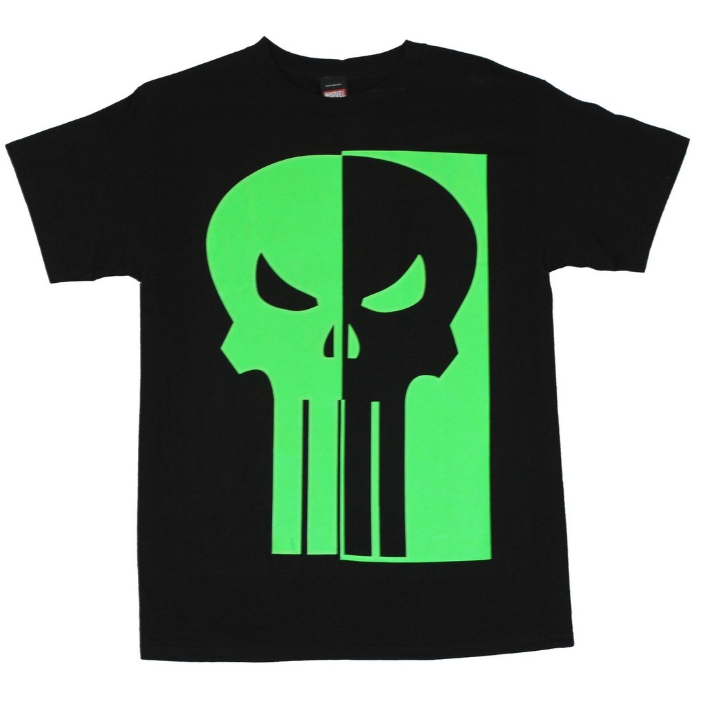 The Punisher (Marvel Comics) Mens T-Shirt - Green& Glow In The Dark Logo