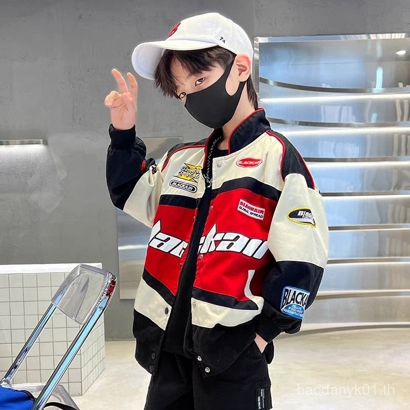 เสื้อแจ็คเก็ตเด็กผู้ชายแบบใหม่ฤดูใบไม้ผลิและฤดูใบไม้ร่วงเสื้อแจ็คเก็ตเด็กผู้ชายเด็กโตเสื้อแจ็คเก็ตมอเตอร์ไซค์เสื้อแจ็คเก็ตเบสบอลสุดหล่อ
