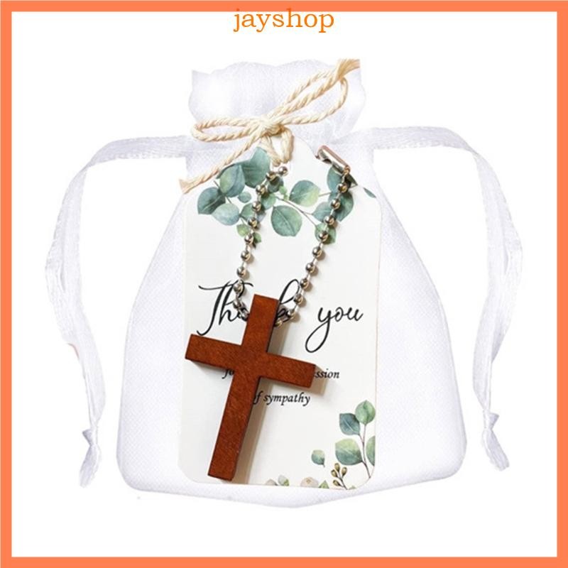 Fine 50 ชุด Baby Shower Return Favors Christian Cross พวงกุญแจ Organza กระเป๋าและแท็ก