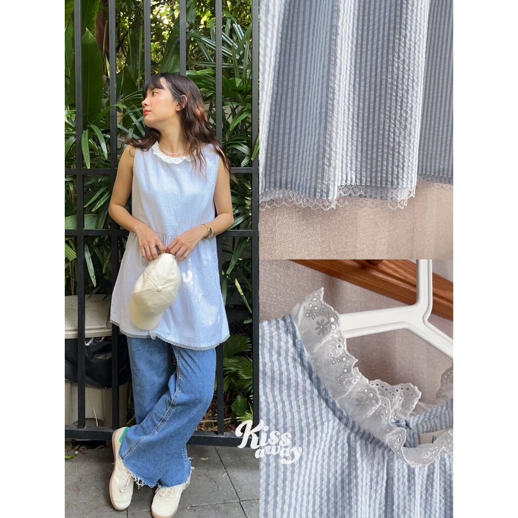 Yuni เสื้อเบลาส์ ไม่ตัองรีด ใส่ได้ 2 แบบ มืนิเดรส เสื้อแขนกุด