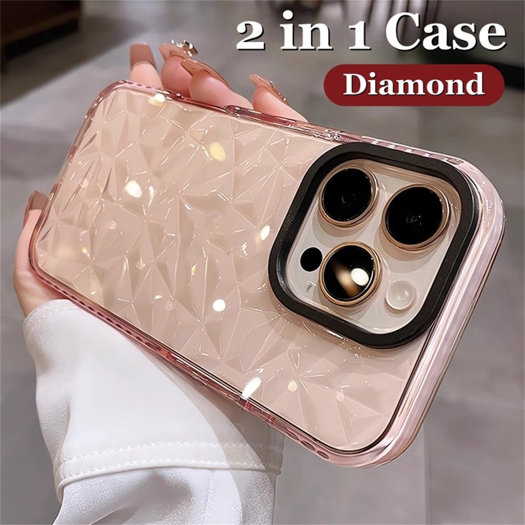 2 in 1 เพชรโปร่งใสเคสโทรศัพท์สําหรับ IPhone 16 Pro Max 11 12 13 14 15 Pro Max 16 Plus ปลอกซิลิโคนอ่อนนุ่มกันกระแทก