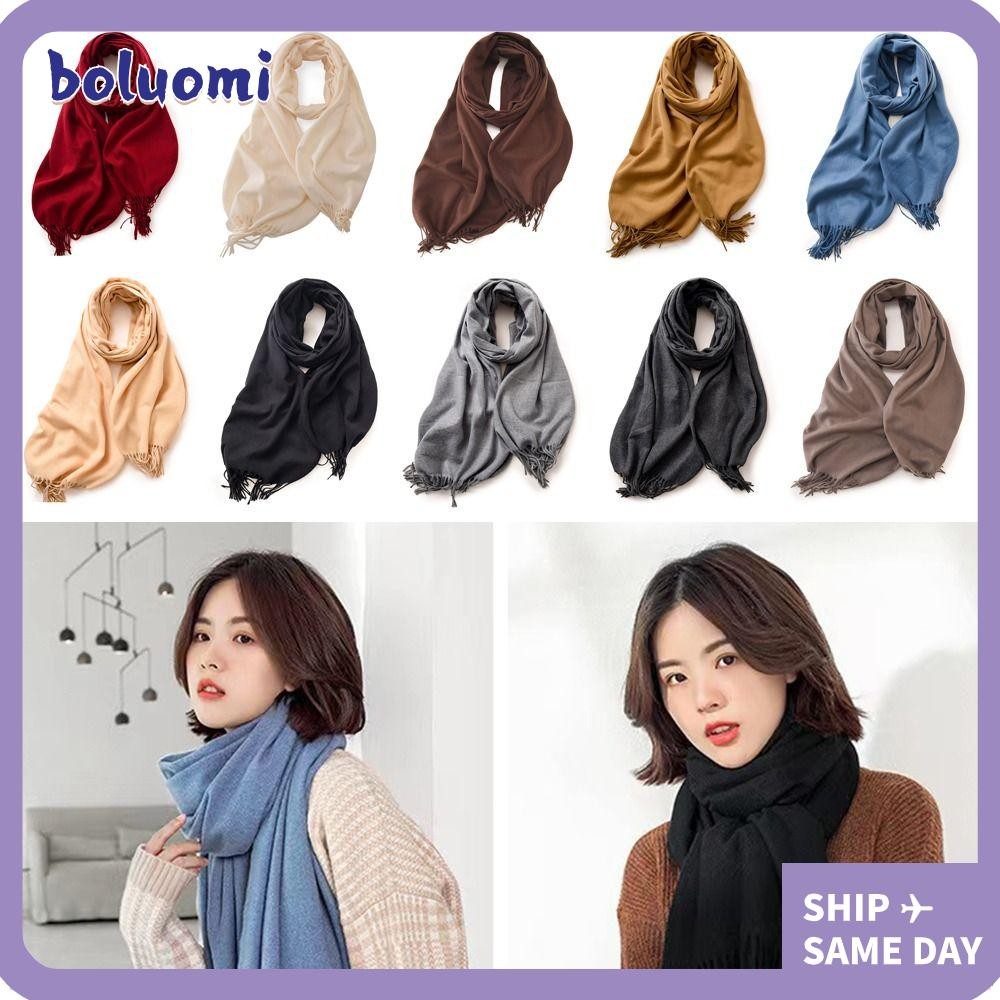Bolumi Neckerchief, Thicken ยาวผ้าพันคอแคชเมียร์,ปลอมสีทึบ Pashmina Shawl Wraps ผู้หญิง