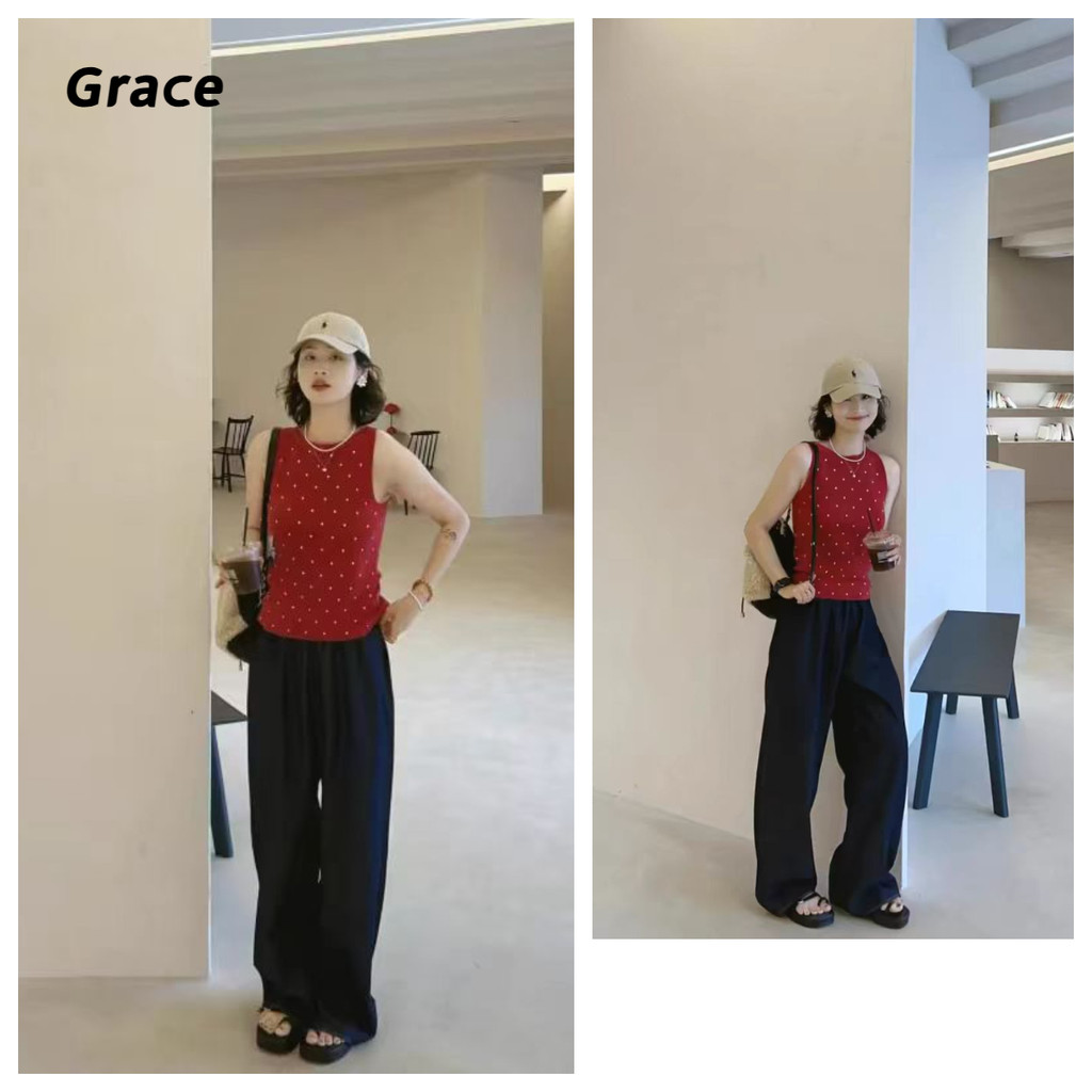 [Grace] เสือกล้ามแขนกุดลายจุดน่ารักหวานยอดนิยม ของผู้หญิง G99852#