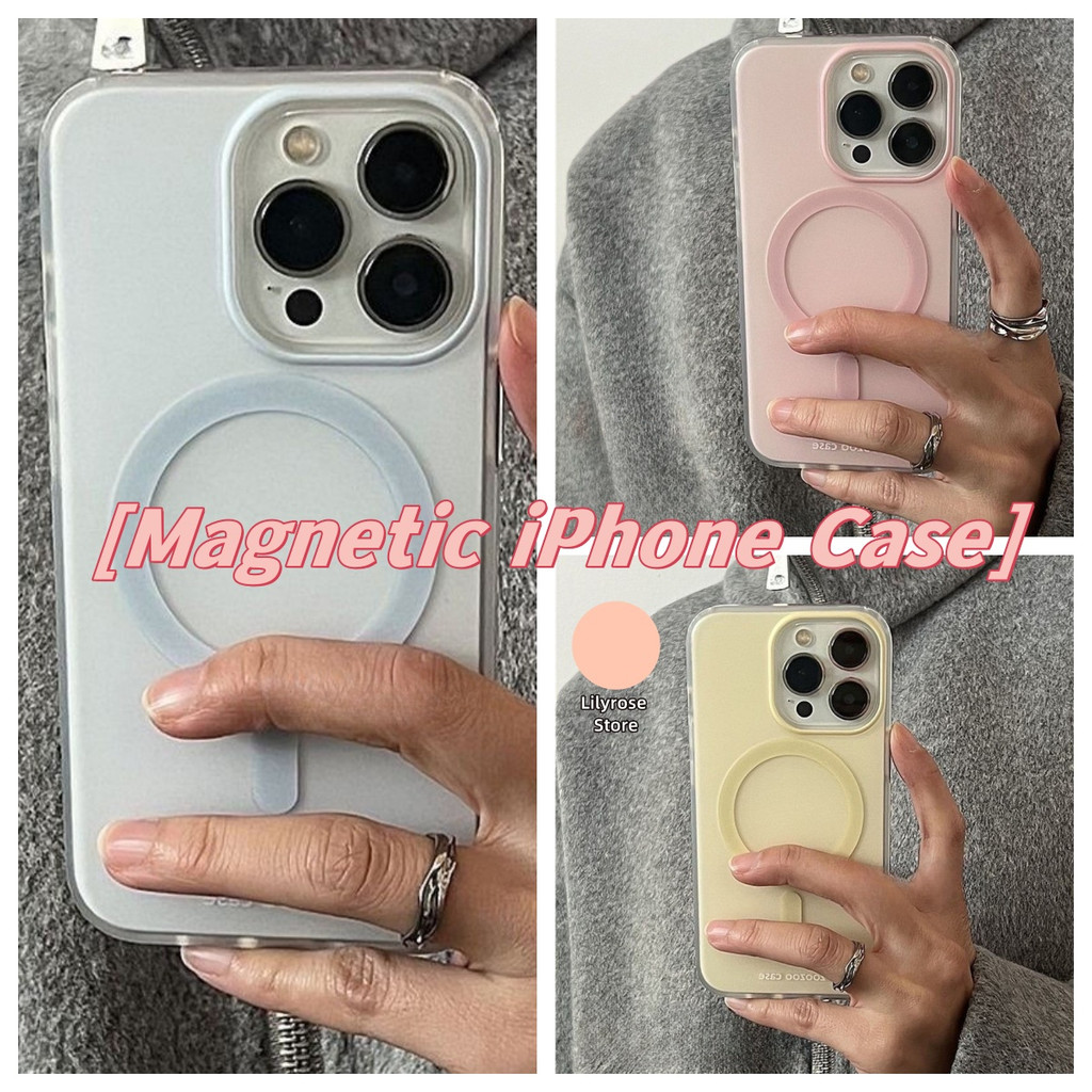 Matte Magnetic เคสโทรศัพท์สําหรับ iPhone 16 15 14 13 12 Pro Max Soft TPU iPhone กรณีสีลูกกวาดสีชมพูสีฟ้าสีเหลือง Y2K สาว