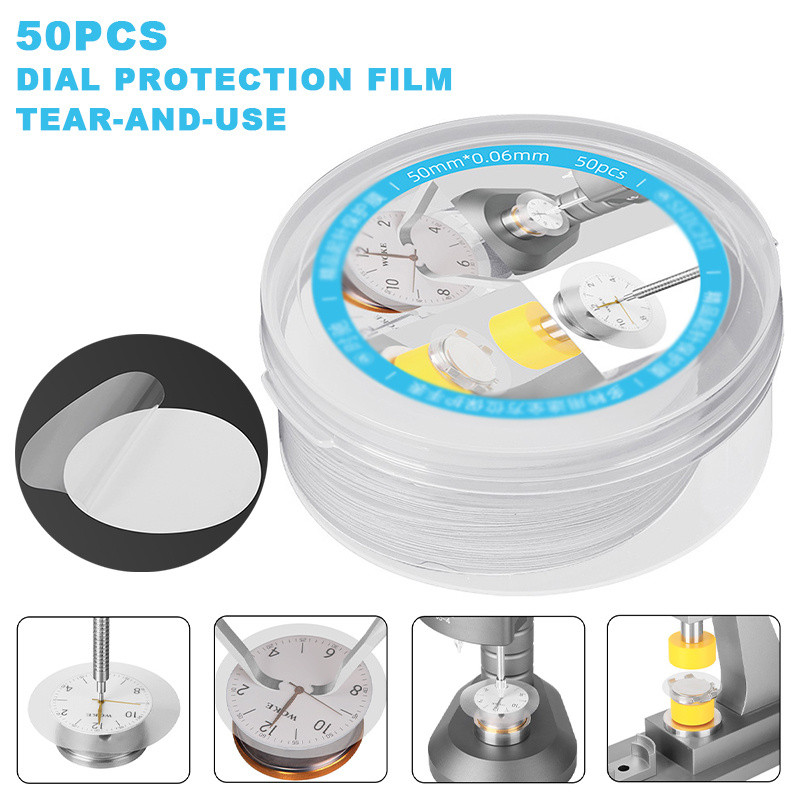50pcs นาฬิกา Dial Case Back Pad Repair Protector เครื่องซักผ้าพร้อมกล่อง 50*50*0.06 มม.