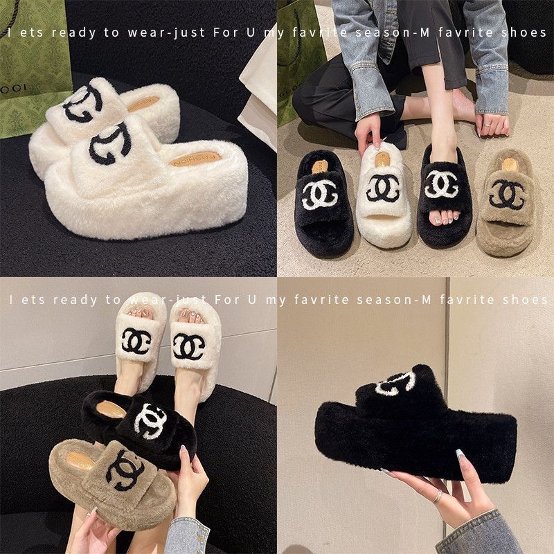 Furry รองเท้าแตะผู้หญิงรองเท้าแตะสไตล์ใหม่หนา Soled ฤดูใบไม้ร่วงฤดูหนาวทั้งหมด @