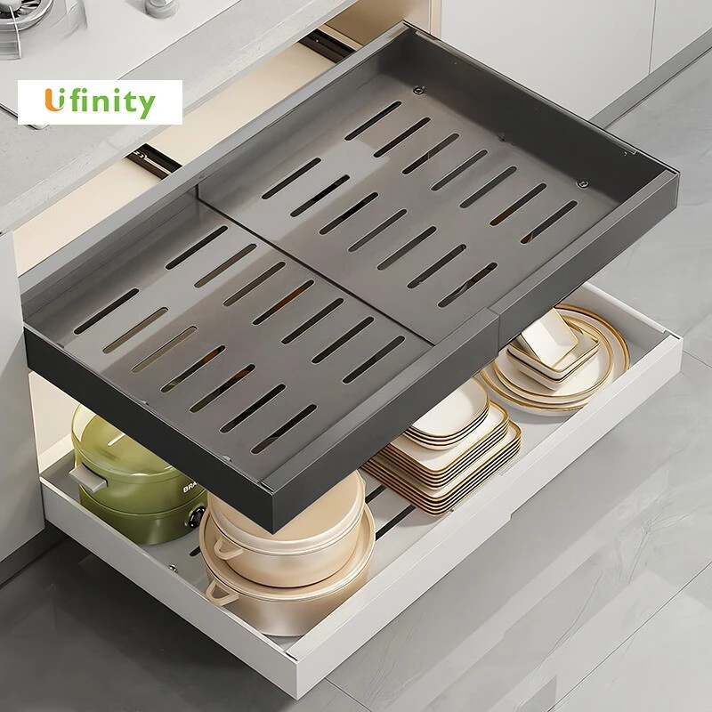 Lifinity ชั้นวางจาน สีดำ ชั้นวางจานแบบลิ้นชักพร้อมรางเลื่อน ตู้วางจานบิวท์อิน ชั้นวางของในบ้าน