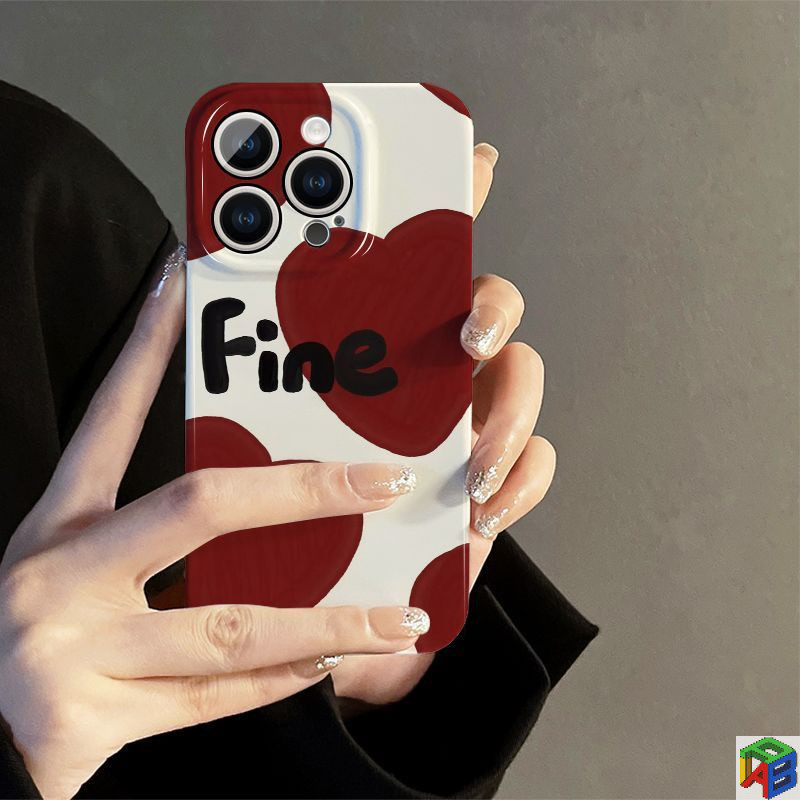 Red Love English Fine สําหรับ iPhone16/15promax เคสโทรศัพท์ฟิล์ม iPhone11Promax 12/13Pro Max 14plus 7/8plus Xsmax เคสแข็ง