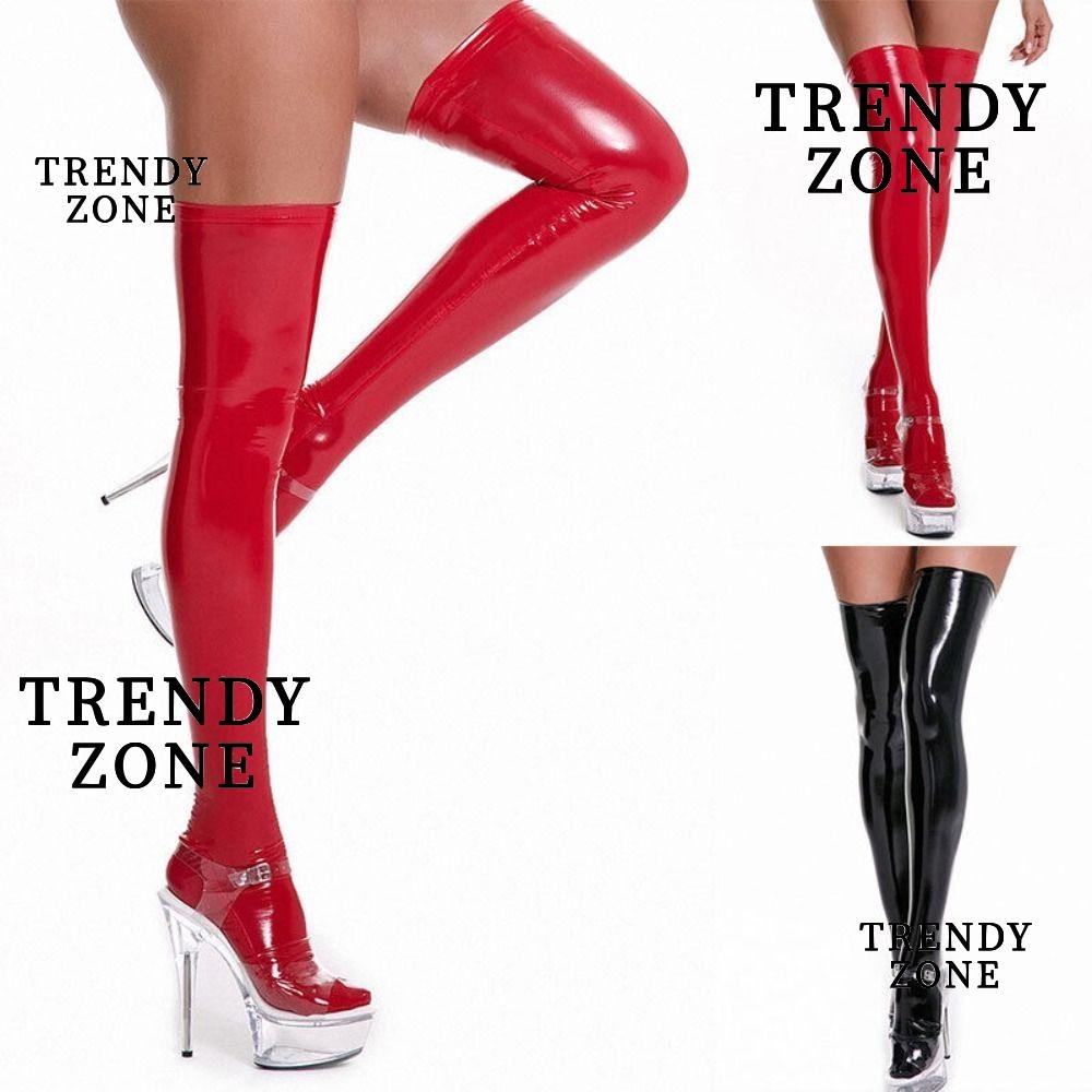 Trendyzone ถุงเท้ายาวหนัง, Spandex PVC ถุงน่องต้นขาสูง, โพลีเอสเตอร์ผู้หญิงเงาหนังถุงน่องผู้หญิง