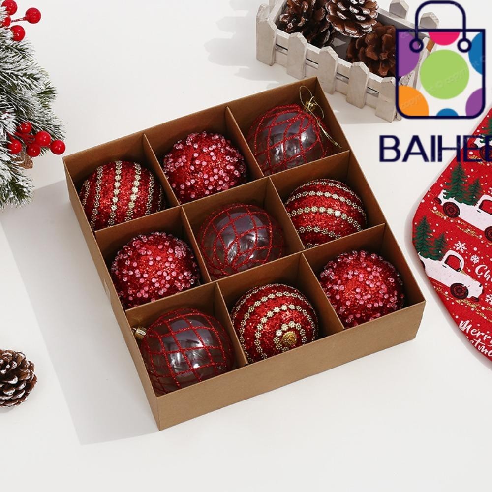 Baihee 9 ชิ้น/กล่องลูกบอลคริสต์มาสจี้,พลาสติกทาสี Ball Creative Xmas Tree เครื่องประดับ, Party Supplies ลูกไม้ DIY งานฝีมือ Xmas Tree แขวน Merry Christmas