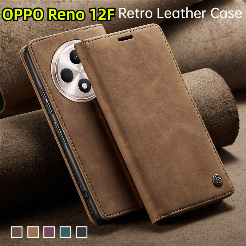 ปลอกสําหรับ OPPO Reno 12 F 5G 2024 เคสโทรศัพท์ Retro กระเป๋าหนังหรูหราแม่เหล็กผู้ถือบัตรสําหรับ OPPOReno12F Reno 12F กระเป๋าสตางค์พลิก