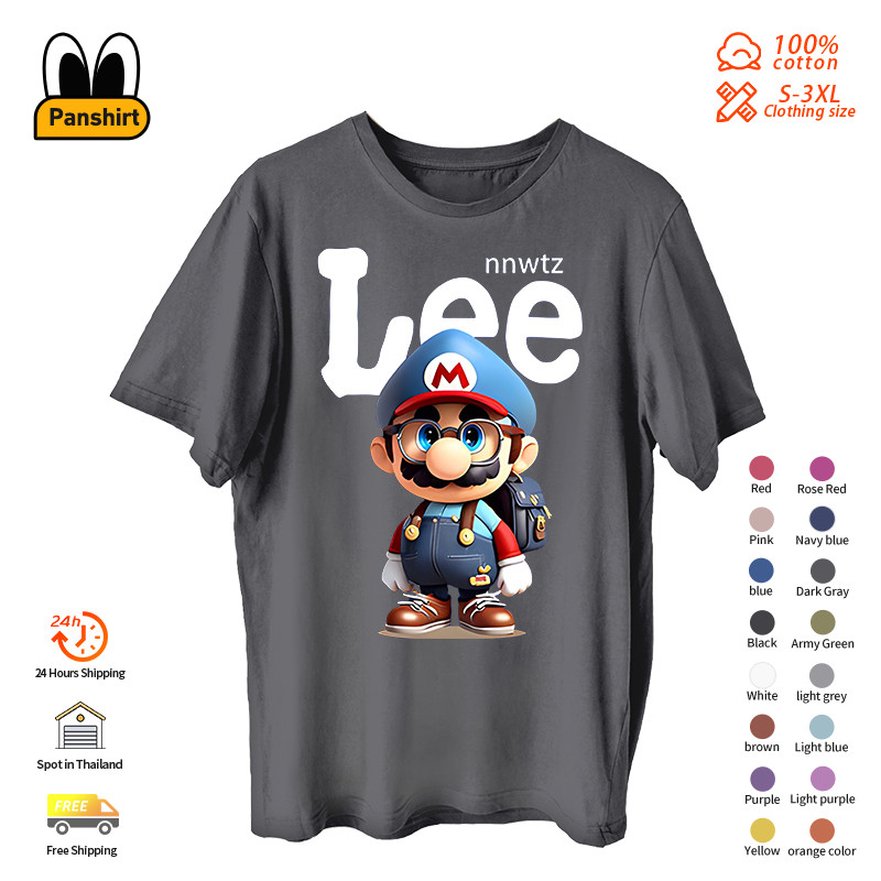 Lee เสื้อแฟชั่นสำหรับผู้ชาย co-branded Super Mario หลวมเสื้อยืดขนาดใหญ่ S-3XL สั้นผ้าไหมนมรอบคอเสื้อยืดแขนสั้น