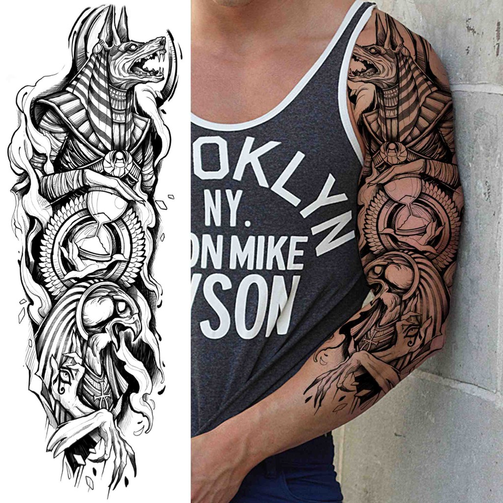 เข็มทิศทหารรอยสักชั่วคราวสําหรับผู้ชายผู้หญิงสีดําmaori Tribal Tattooสติกเกอร์แขนปลอมSkull Lionดอกไม้Tatoosสมจริง
