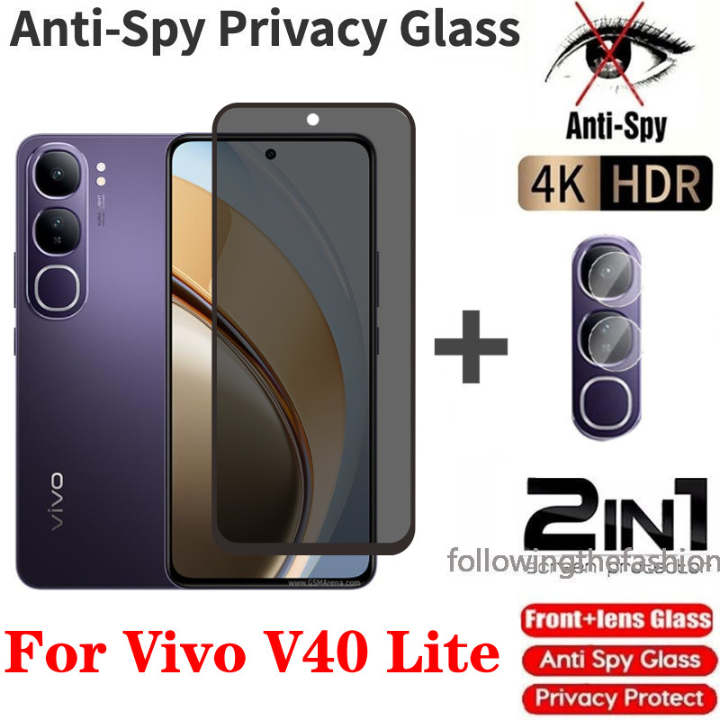 คลุมทั้งหมดหน้าจอโค้งส่วนตัวกระจกนิรภัยสําหรับ vivo V40 Lite 5G V40lite 2024 vivo V50 Lite Protector Anti Peek ความเป็นส่วนตัวด้านหน้าป้องกันหน้าจอกลับกล้องเลนส์ป้องกันฟิล์ม