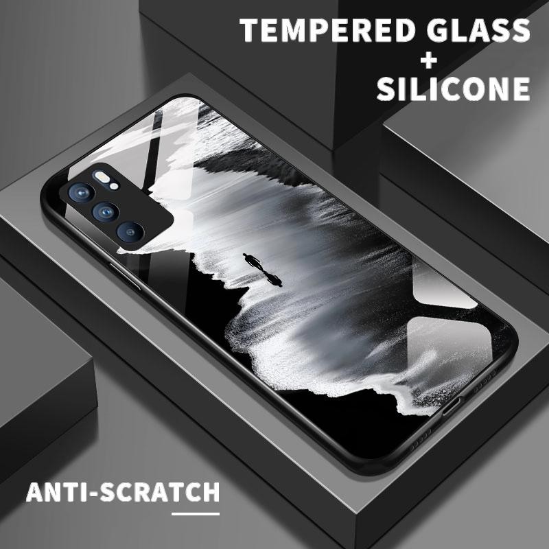 เหมาะสำหรับ OPPO Reno6 5G Reno7 Z Lite Pro Reno8 กรณีโทรศัพท์ป้องกันการตกเคส Simple Seaside Paint Wa