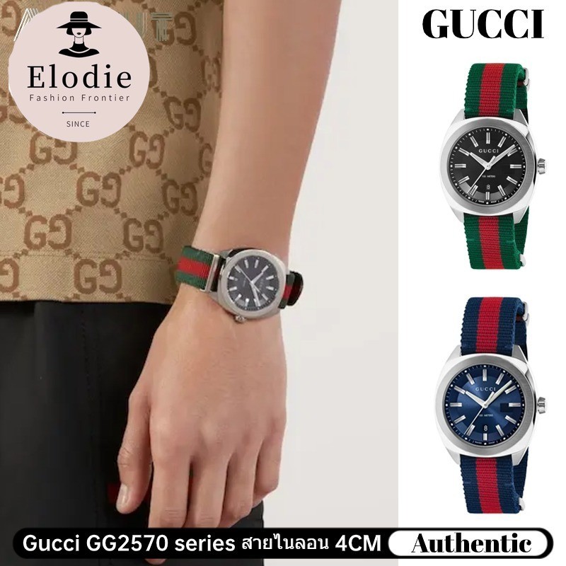 กุชชี่ นาฬิกา Gucci GG2570 series สายไนลอน 4CM หน้าปัดสีดำ