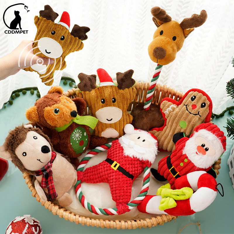 【CDDMPET】สุนัขคริสต์มาส Squeaky ของเล่น Santa Claus Interactive Cat Puppy Chew ของเล่นตุ๊กตา