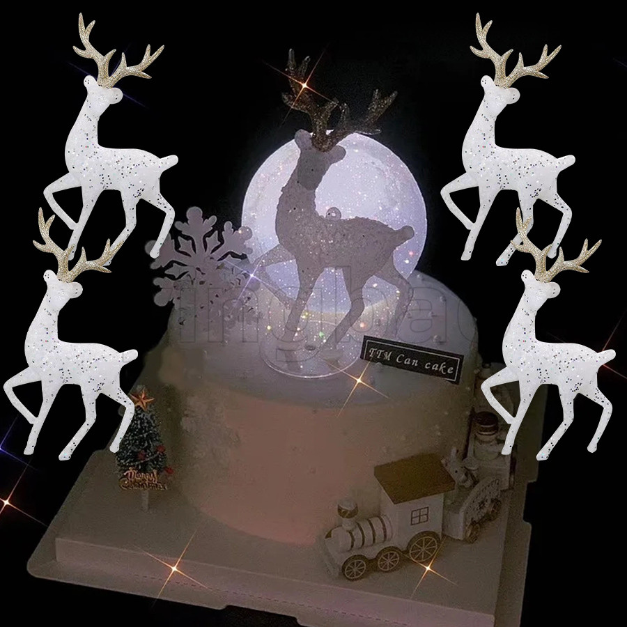 5 ชุด Elk เค้กตกแต่งสีขาว Reindeer Action Figure Party คริสต์มาสกวางเค้ก Topper เด็กผู้หญิงของเล่นคริสต์มาสธงของขวัญ