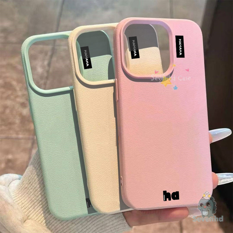 Haha สนุกข้อความสําหรับ iPhone 11 XR 16 15 14 13 12 Pro Max X XS 8 7 6 6s Plus หนัง Matte Litchi รูปแบบปลอก Simple High-end กรณีบางเฉียบ Candy Soft Touch เคสโทรศัพท์