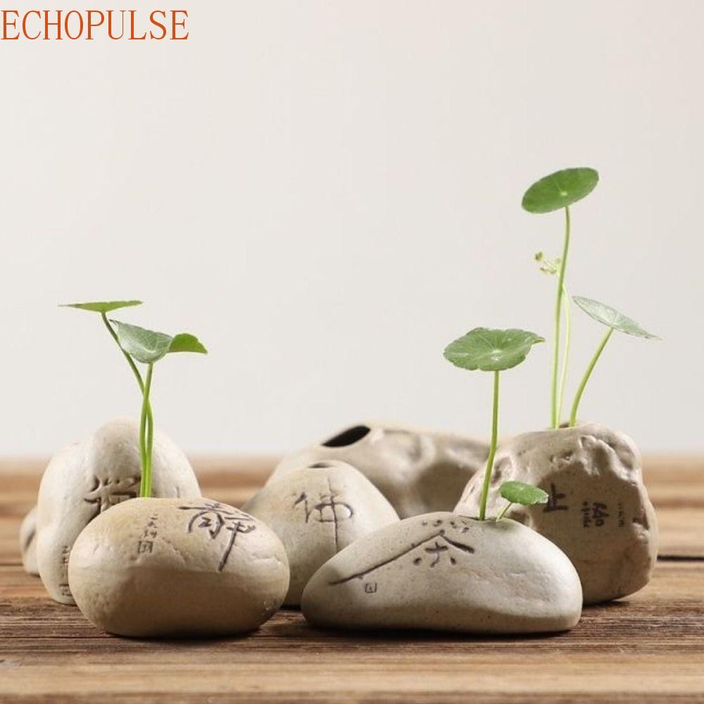 Echopulse แจกันรูปหิน,เซรามิคทําด้วยมือ Zen แจกัน Hydroponic, Creative หยาบ Mini Desktop แจกันขนาดเล็กสโตนแวร์