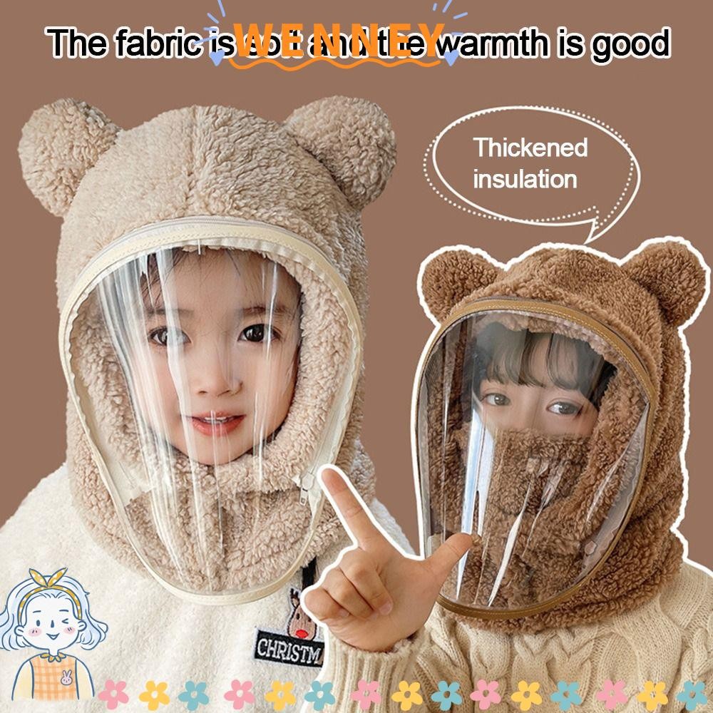 หมวกกันลม WENNY, อุปกรณ์ป้องกันหูแบบหนาการ์ตูนหมีหมวกหูคออุ่น,พร้อมตุ๊กตาเย็นหลักฐานแบบถอดได้ชิ้นเดียว Faux Fur หมวกเด็ก