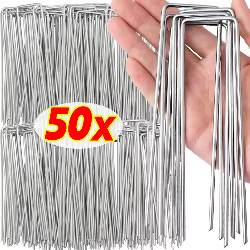 10/30/50 ชิ้นสังกะสีสวนภูมิทัศน์ลวดเย็บกระดาษ-รูปตัว U Rust-proof Stakes เล็บคงที่
