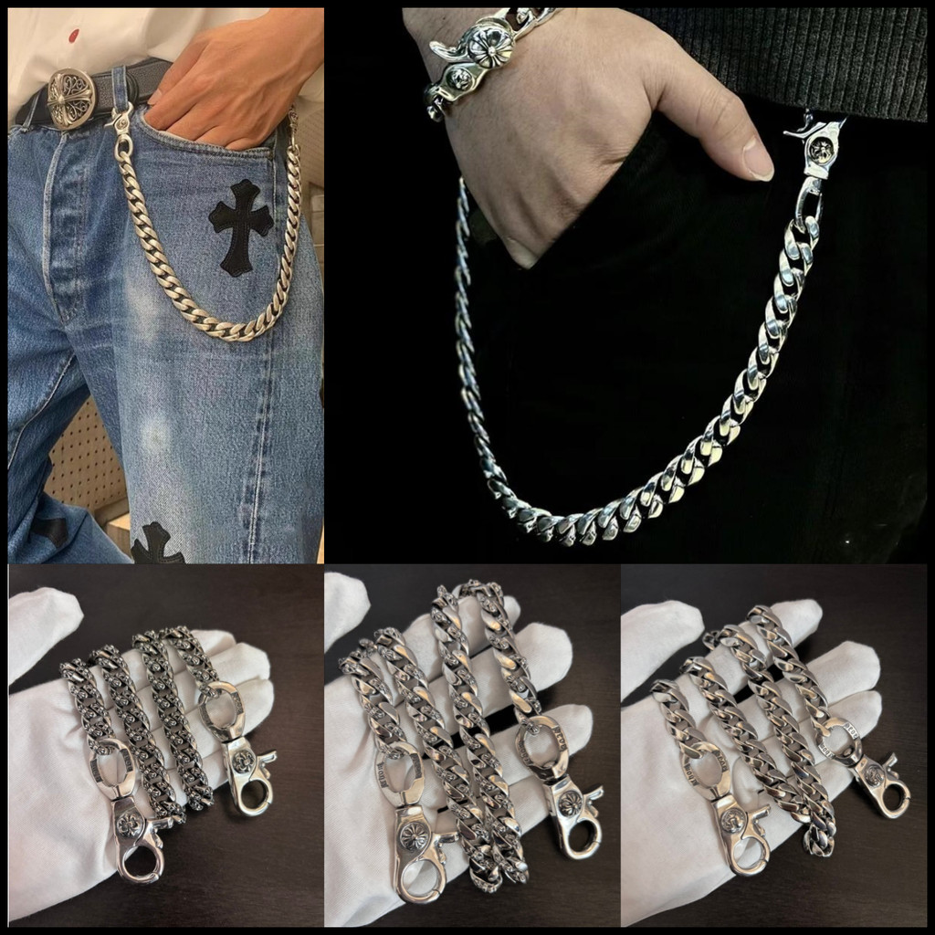CH โซ่เงิน 925 Cross ดอกไม้ เข็มขัด กระเป๋า สำหรับ Gothic Rock Street Style Hip Hop ของขวัญ Carnaval Party