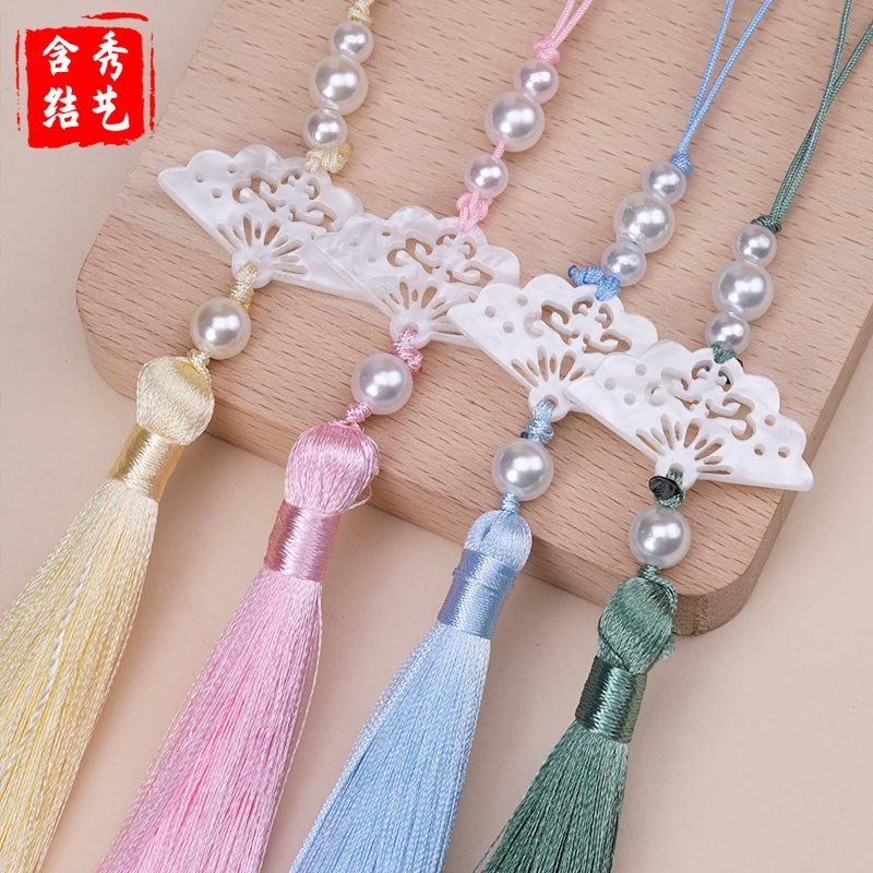 Pearl Acetate พัดลมพู่สไตล์โบราณ Charm สไตล์จีนแขวน Whisker Horse Face กระโปรง Hanfu All-Match อุปกรณ์เสริมจี้ - รูปที่ 2