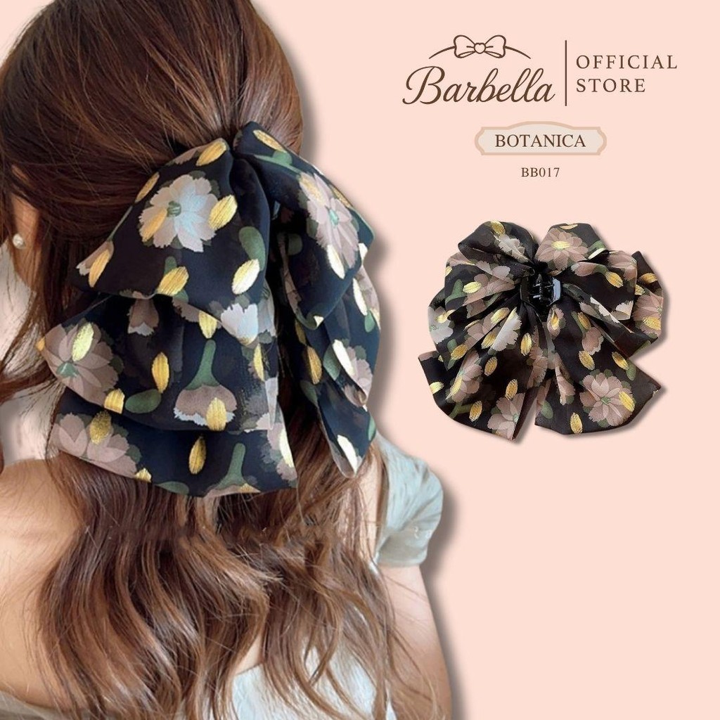 Barbella กิ๊บโบว์ติดผม ลายดอกไม้พิมพ์ทอง สไตล์วินเทจ รุ่น Botanica (BB017)