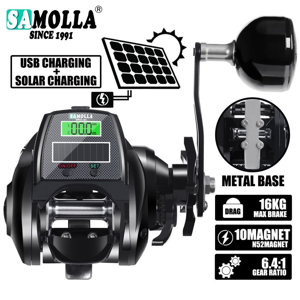 SAMOLLA KX1000 Digital Casting Reel รอกตกปลา,การชาร์จพลังงานแสงอาทิตย์, รอกตกปลาบนเรือทะเล