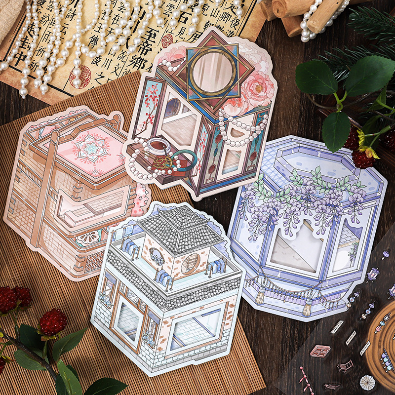 WEI 3 ชิ้น [ชีวิตลอยQuiet Joy Series] สติกเกอร์ภูมิทัศน์ 3Dวัสดุกันน้ําขนาดใหญ่สไตล์การ์ตูนสมุดภาพวารสารวางแผนตกแต่งเครื่องเขียนสติกเกอร์
