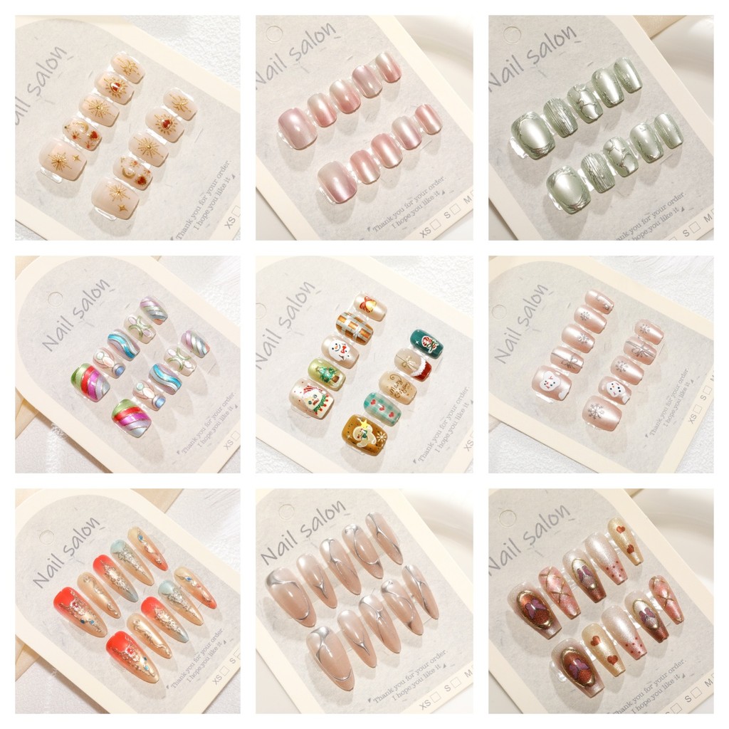 10 ชิ้น/เซ็ต Cat Eye เล็บปลอม Handmade เล็บปลอม Ice Penetrating เล็บปลอมพรีเมี่ยมพร้อมกาว