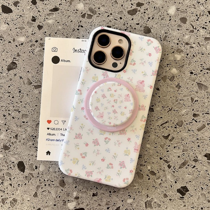 ดอกไม้รูปแบบกระต่าย 2 ใน 1 ขาตั้งป้องกันกรณีสําหรับ iPhone 11 12pro 13promax 17pro 15promax 14 14promax 14pro 16 pro max 16 plus 2 in 1 เคสป้องกัน