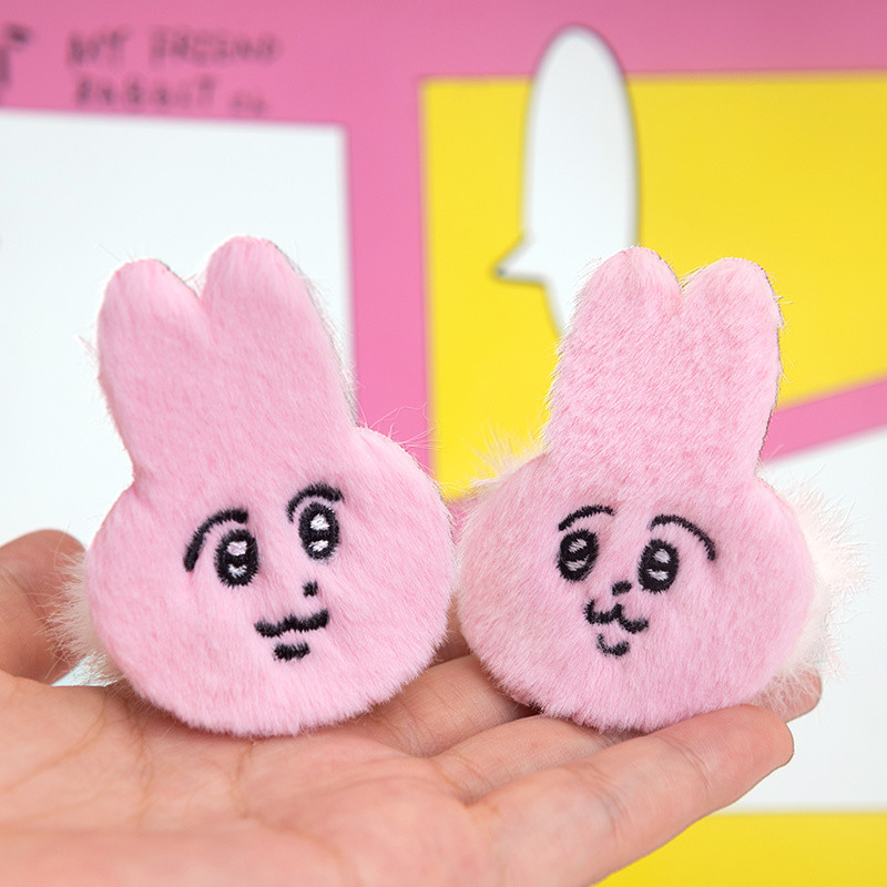 โบว์ตีผมลายกระต่ายชมพูขนฟู-myfriend เครื่องประดับผมน่ารัก