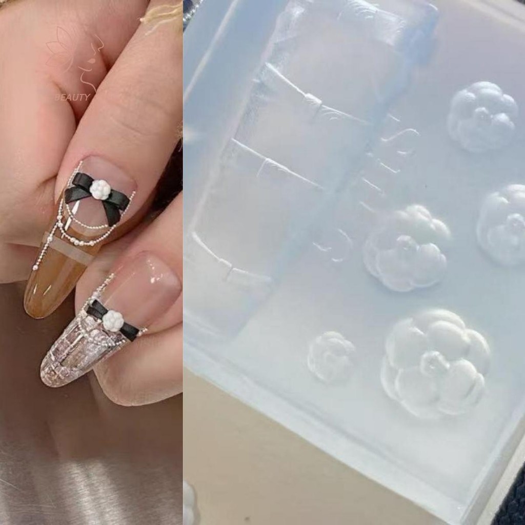 [maybeauty] หวาน Bowknot 3D ซิลิโคนแม่พิมพ์ Camellia ดอกไม้เล็บแม่แบบ DIY ตกแต่งเล็บเล็บเครื่องมือออกแบบสําหรับเล็บ Charms {TH}