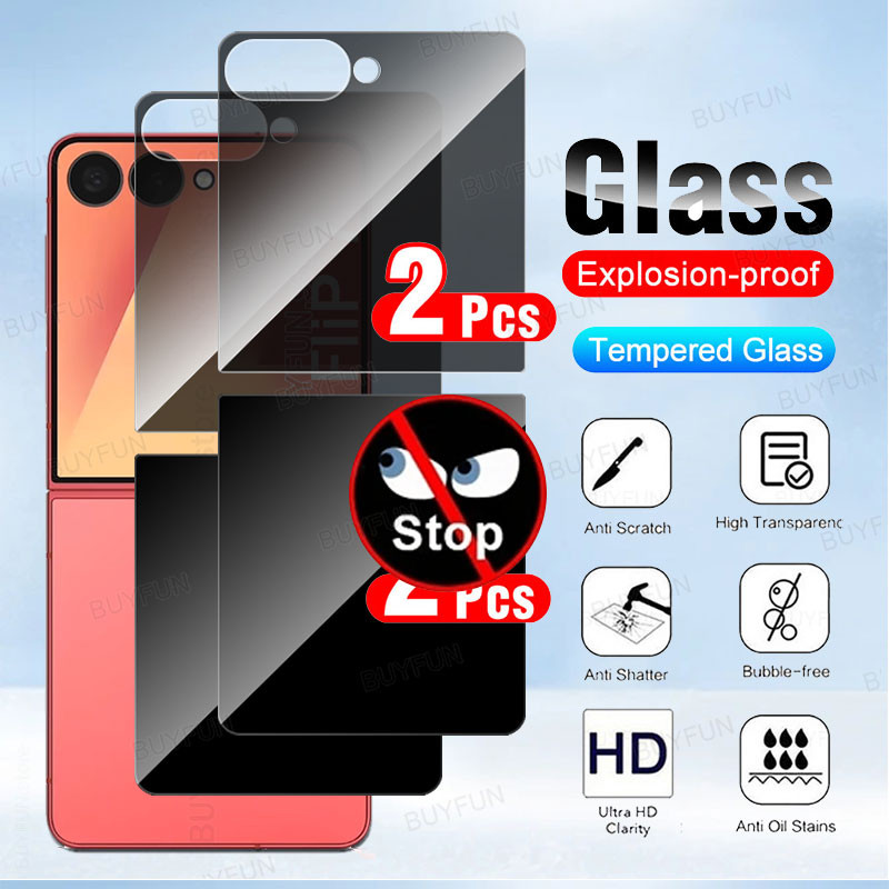4/2Pieces For Samsung Galaxy Z Flip 7 5G ZFlip7 zFlip Flip7 Privacy Tempered Film Back Screen Protec
