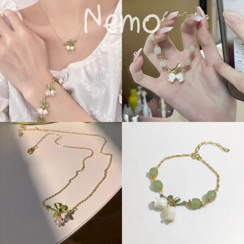 Nemo store #BRL-8/BRL-9 สร้อยข้อมืด สร้อยคอ ลายดอกไม้มินิมอล