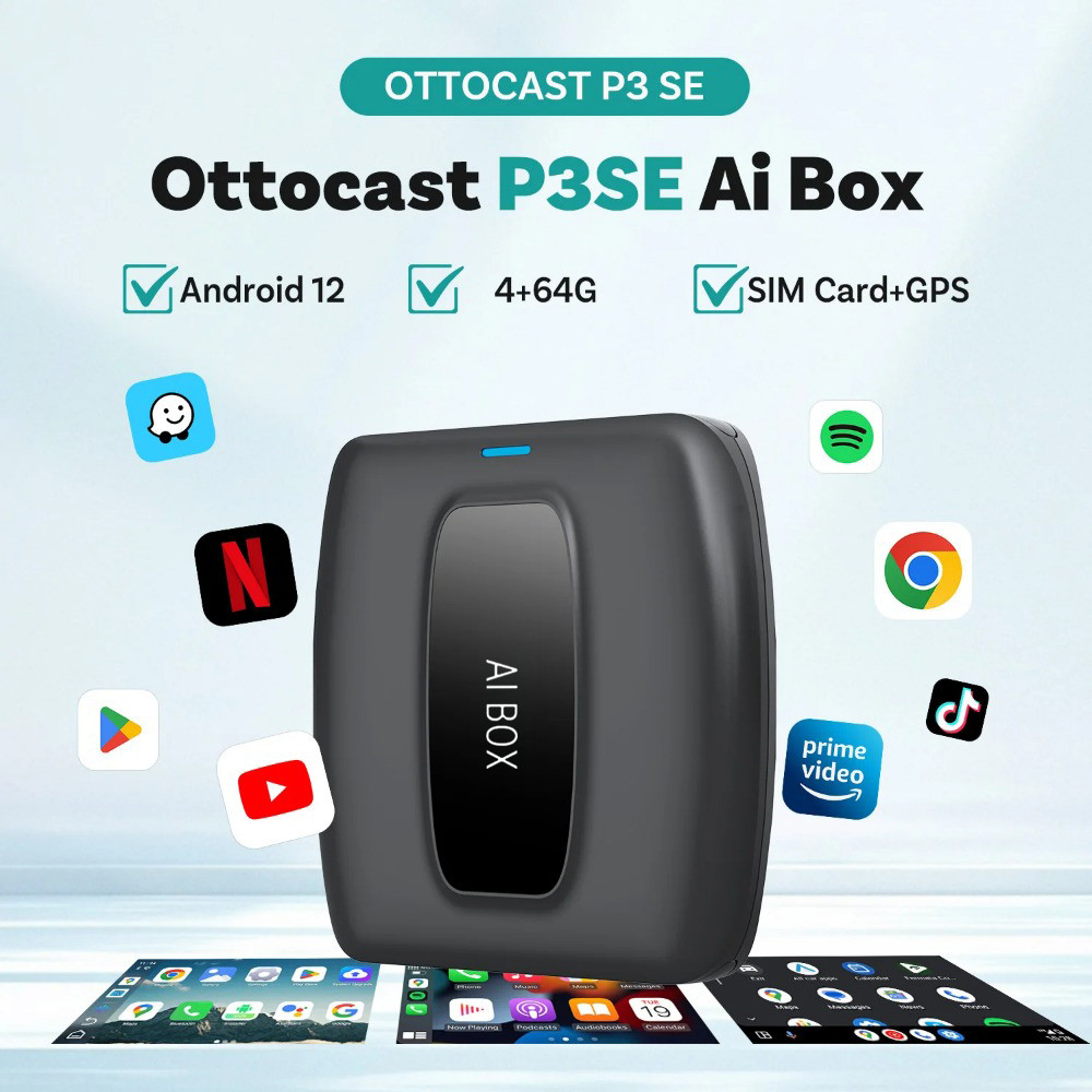 OTTOCAST P3 SE CarPlay AI กล่อง 4+64GB QCM 8-Core 6125 Wireless Carplay Android อะแดปเตอร์อัตโนมัติส