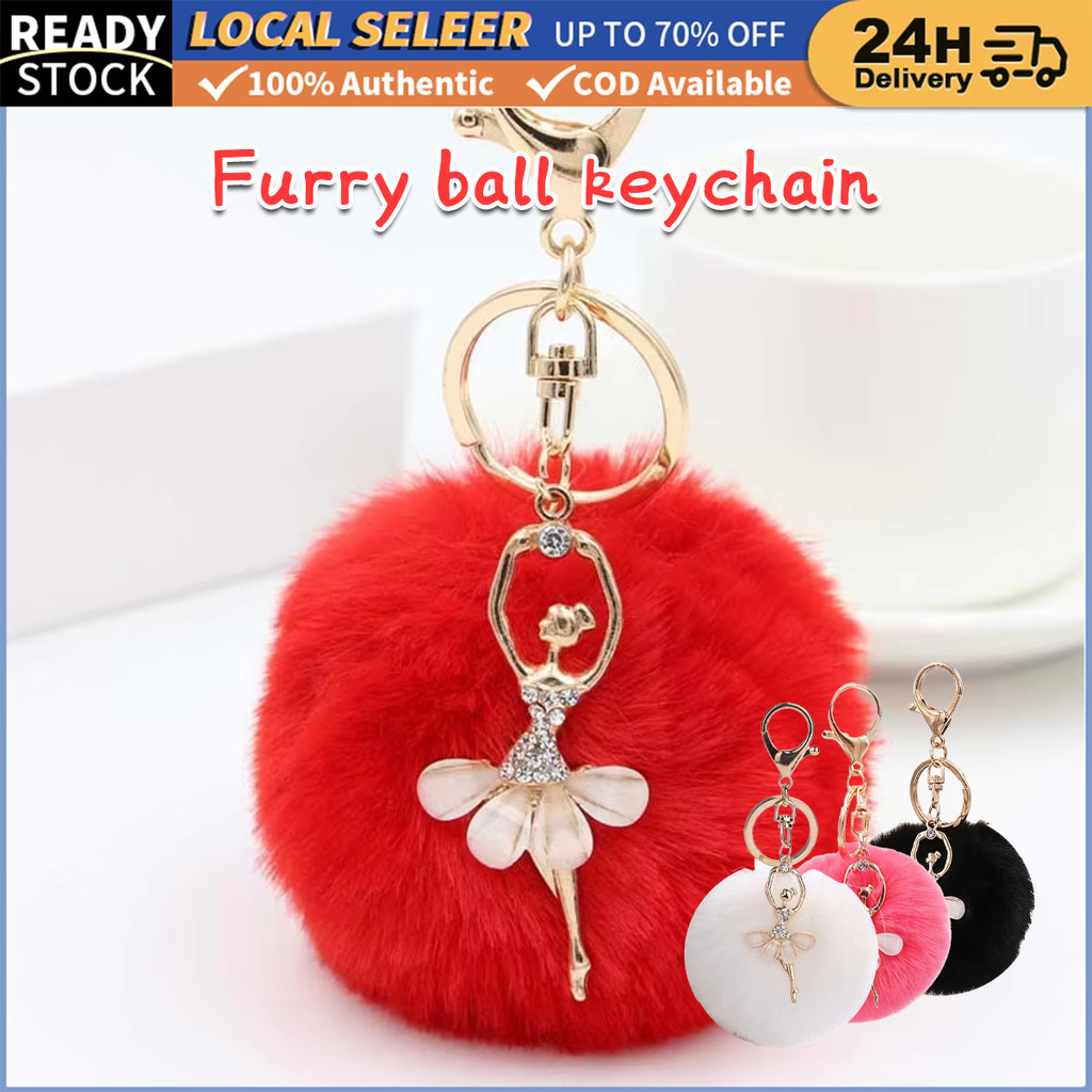 แฟชั่น 8 ซม. พวงกุญแจปอมปอม Rhinestone Ballet Dancer พวงกุญแจตุ๊กตาน่ารัก Ball พวงกุญแจสาวอุปกรณ์เสร
