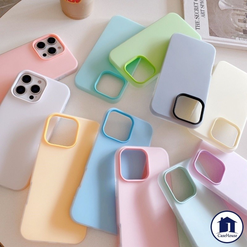 สีขนมที่เป็นของแข็ง 2 ใน 1 เคสอ่อน เข้ากันได้กับ IPhone 16 15 11 13 14 12 Pro Max 6 7 8 6S Plus XR X