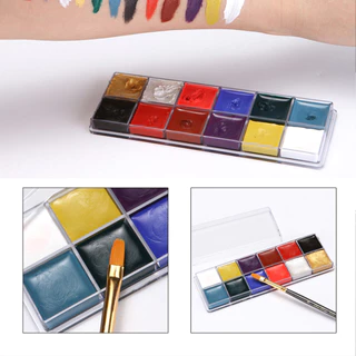 (ฟรีแปรงทาสี)สีเพ้นท์หน้า การวาดหน้าเด็ก สีทาหน้าและร่างกาย มี12สี ทำความสะอาดง่าย เรืองแสง ของเด็กๆ